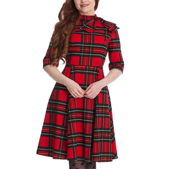 Banned Retro Bow Neck Holiday Plaid Dress - Picture 2 of 14